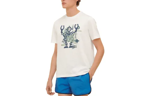 HERMES T Shirts Men's White Crew Neck Moderate Straight Fit