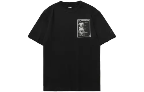 Li Ning CF T Shirts Men's Black Crew Neck Moderate Straight Fit