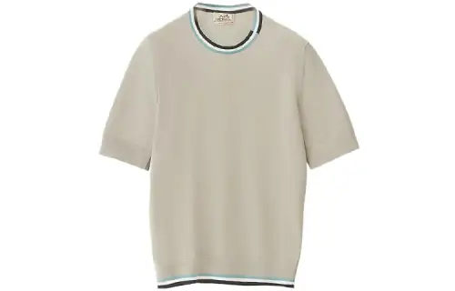 HERMES T Shirts Men's Stone Gray Crew Neck Moderate Straight Fit