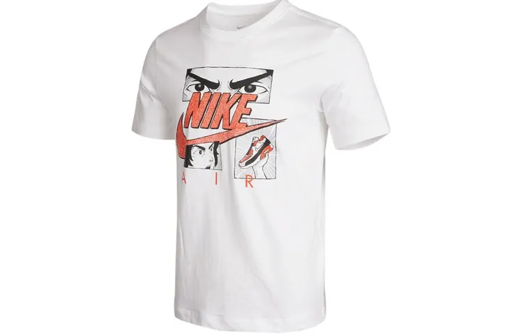 Nike T Shirts Men's White Crew Neck Moderate Straight Fit