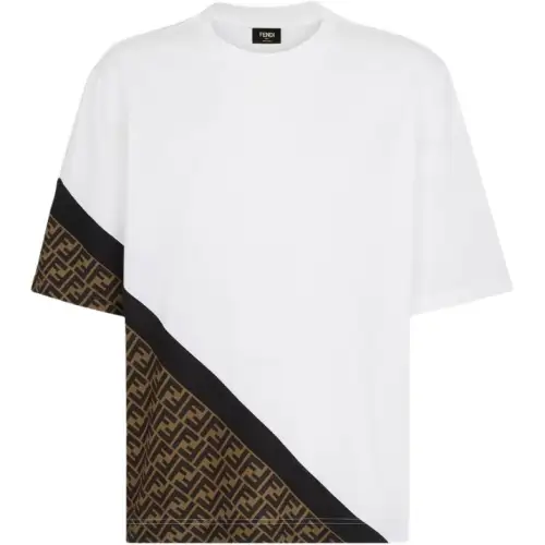 FENDI T Shirts Men's White Crew Neck Moderate Straight Fit