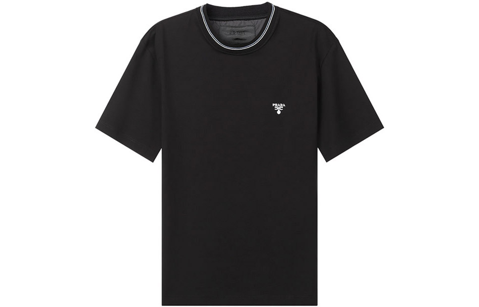 PRADA T Shirts Men's Black Crew Neck Moderate Straight Fit