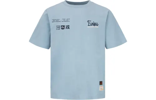 EVISU T Shirts Men's Blue Crew Neck Moderate Straight Fit