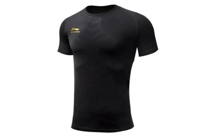 Li Ning T Shirts Men's Black Crew Neck Moderate Straight Fit