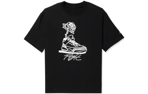 Jordan Flight T Shirts Men's Black Crew Neck Moderate Straight Fit