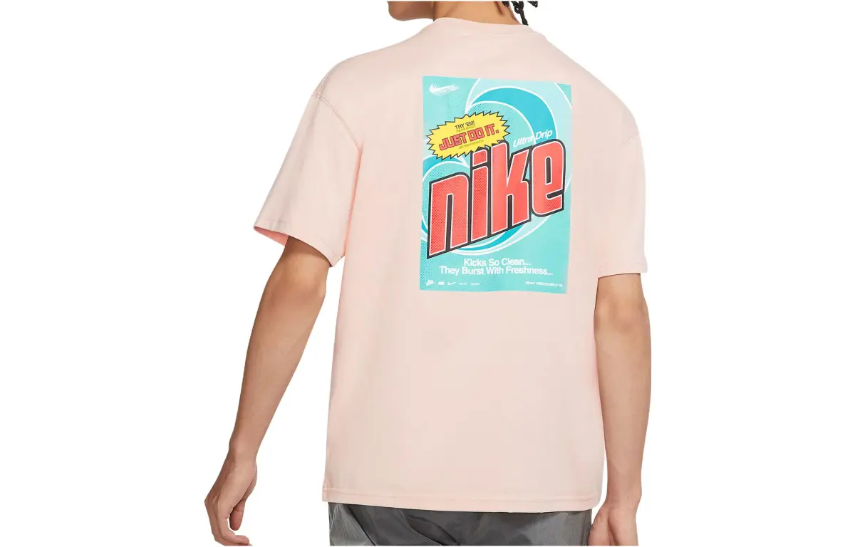 Nike T-Shirts Men's Pink Crew Neck Moderate Straight Fit