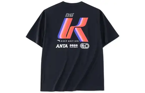 ANTA Life Collection T Shirts Men's Black Crew Neck Moderate Straight Fit