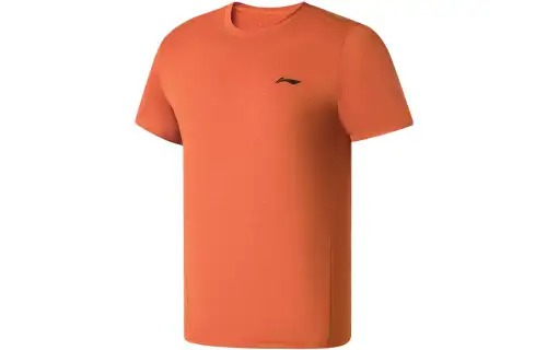 Li Ning Fitness Series T Shirts Men's Burnt Orange Crew Neck Moderate Straight Fit