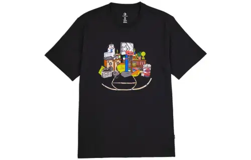 Converse T Shirts Men's Black Crew Neck Moderate Straight Fit