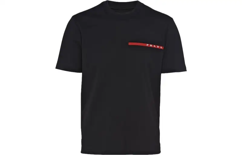 PRADA T Shirts Men's Black Crew Neck Moderate Straight Fit