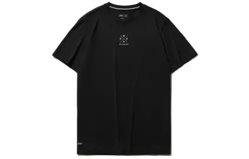 Li Ning T Shirts Men's Black Crew Neck Moderate Straight Fit