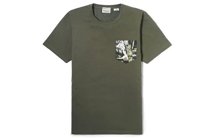 Timberland T Shirts Men's Green Crew Neck Moderate Straight Fit