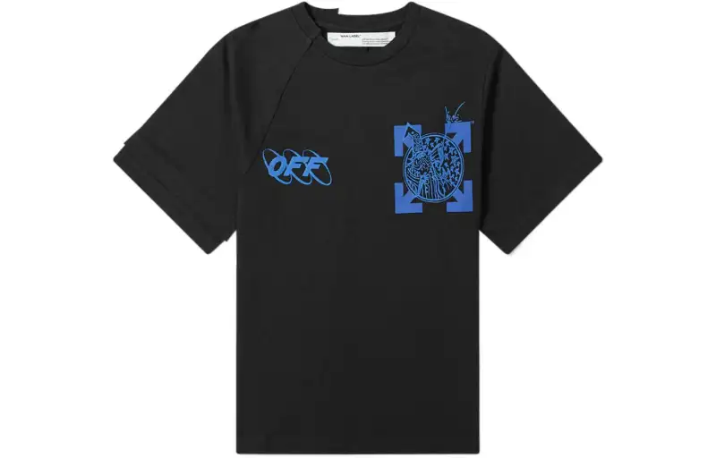 OFF WHITE SS22 T Shirts Men's Black Crew Neck Moderate Straight Fit