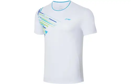 Li Ning Badminton Collection T Shirts Men's White Crew Neck Moderate Straight Fit