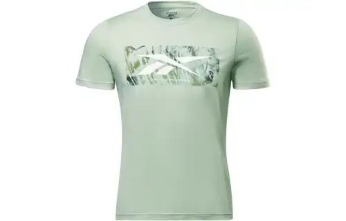 Reebok T Shirts Men's Green Crew Neck Thin Straight Fit