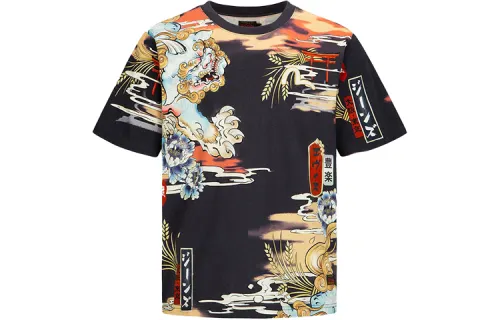 EVISU T Shirts Men's Multicolor Crew Neck Moderate Straight Fit