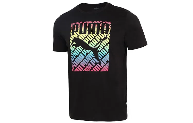 PUMA T-Shirts Men's Black Crew Neck Moderate Straight Fit