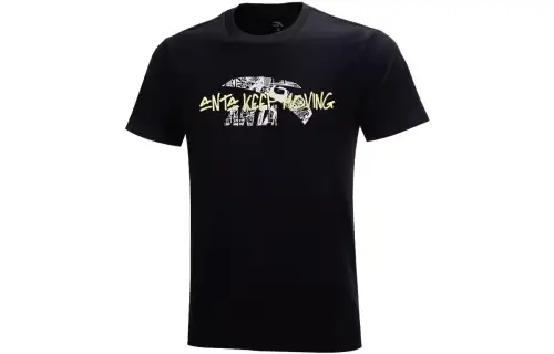 ANTA T Shirts Men's Black Crew Neck Moderate Straight Fit