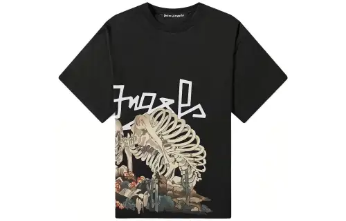 PALM ANGELS T Shirts Men's Black Crew Neck Moderate Straight Fit