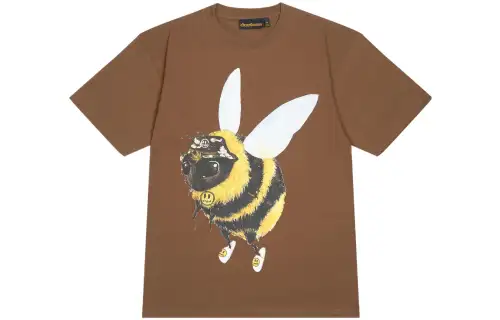 Drew house Smiley Collection T Shirts Unisex Brown Crew Neck Moderate Straight Fit