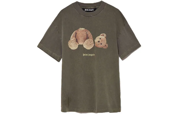 PALM ANGELS T Shirts Men's Army Green Crew Neck Moderate Straight Fit