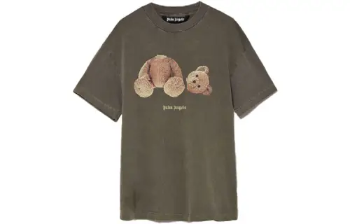 PALM ANGELS T Shirts Men's Army Green Crew Neck Moderate Straight Fit