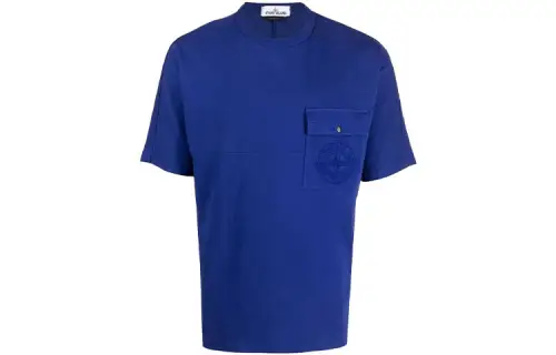 STONE ISLAND T Shirts Men's Blue Crew Neck Moderate Straight Fit