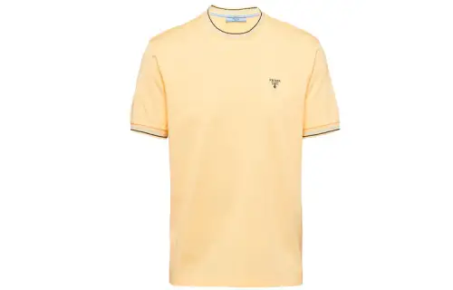 PRADA T Shirts Men's Vanilla Crew Neck Moderate Straight Fit