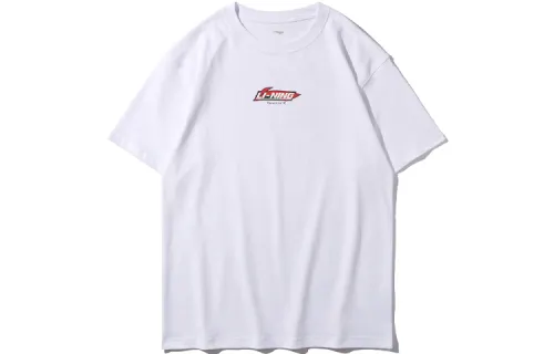 Li Ning Sports Fashion Collection T Shirts Men's White Crew Neck Moderate Straight Fit