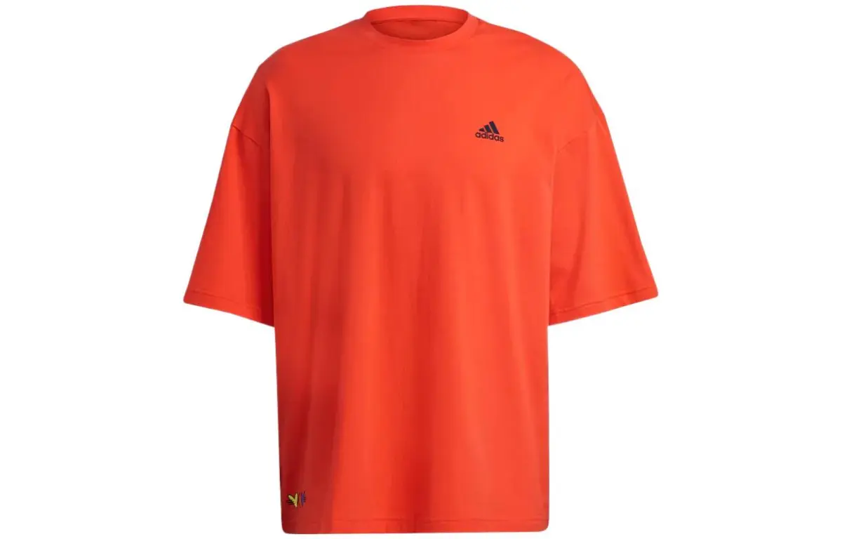 Adidas T-Shirts Unisex Half Neon Red Crew Neck Moderate Straight Fit