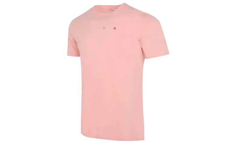 PUMA T-Shirts Unisex Peach Pink Crew Neck Moderate Straight Fit