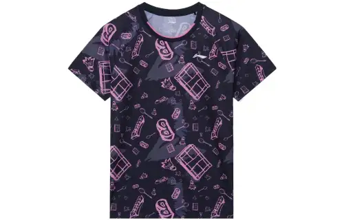 Li Ning Badminton Collection T Shirts Men's Black Crew Neck Moderate Straight Fit