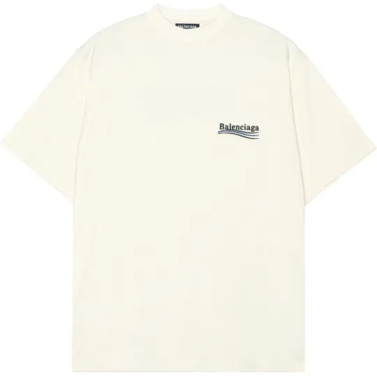 Balenciaga Political Campaign T Shirts Men's Beige Crew Neck Moderate Straight Fit