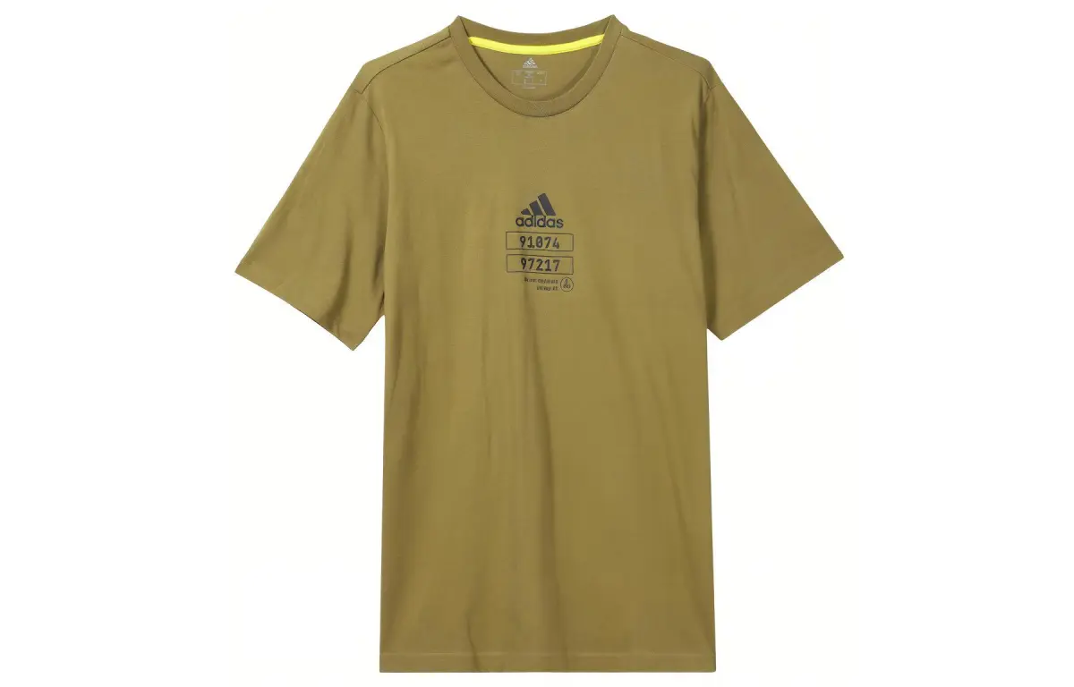 Adidas T-Shirts Men's Earth Yellow Crew Neck Moderate Straight Fit