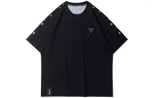 Li Ning T Shirts Men's Black Crew Neck Moderate Straight Fit