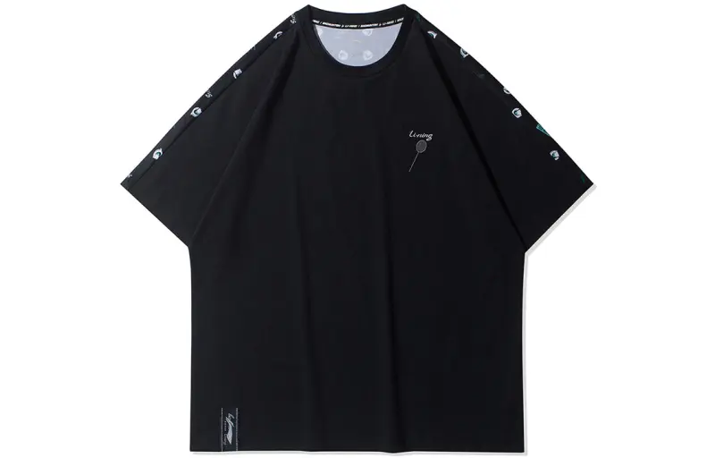 Li Ning T Shirts Men's Black Crew Neck Moderate Straight Fit
