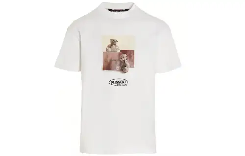 PALM ANGELS X MISSONI T Shirts Men's White Crew Neck Moderate Straight Fit