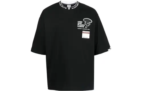 A BATHING APE T Shirts Men's Black Crew Neck Moderate Straight Fit