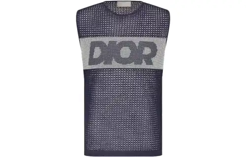 DIOR T Shirts Men's Marine Blue Crew Neck Moderate Straight Fit