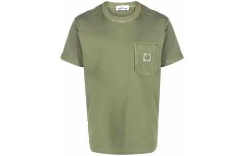 STONE ISLAND T Shirts Men's Green Crew Neck Moderate Straight Fit