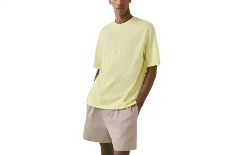 HERMES T Shirts Men's Yellow Crew Neck Moderate Straight Fit