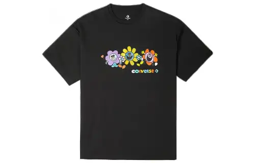 Converse T Shirts Unisex Black Crew Neck Moderate Straight Fit