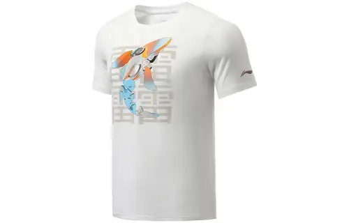 Li Ning Running Collection T Shirts Men's Standard White Crew Neck Moderate Straight Fit