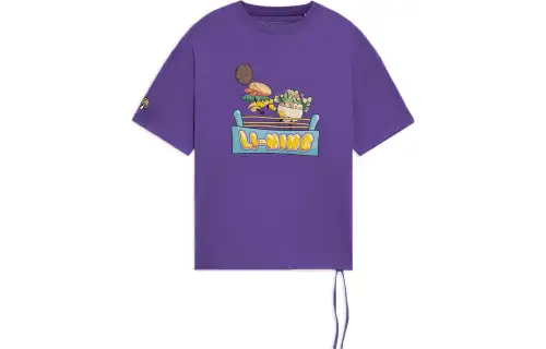 Li Ning Sports Fashion Collection T Shirts Unisex Free Purple Crew Neck Moderate Straight Fit