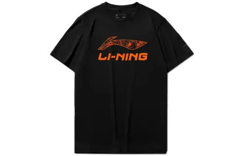Li Ning T Shirts Unisex Black Crew Neck Moderate Straight Fit
