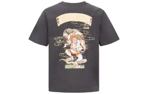 EVISU T Shirts Men's Dark Gray Crew Neck Moderate Straight Fit