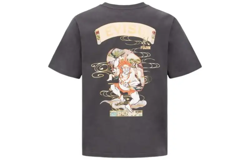 EVISU T Shirts Men's Dark Gray Crew Neck Moderate Straight Fit