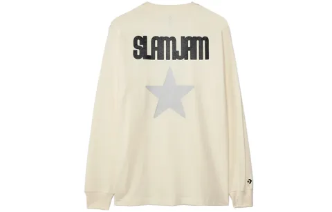 Converse X Slam Jam T-Shirts Men's Ecru Crew Neck Moderate Straight Fit