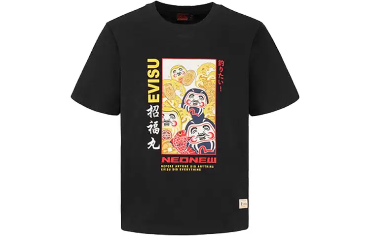 EVISU T Shirts Men's Black Crew Neck Moderate Straight Fit