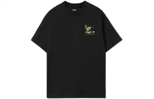 Li Ning Skateboard T Shirts Men's Black Crew Neck Moderate Straight Fit